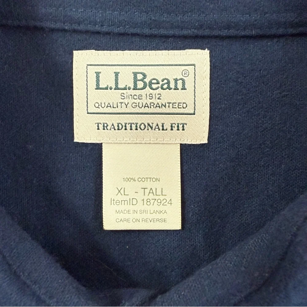 LL Bean Chamois Cloth Shirt XL Tall Traditional Fit Patch Pocket Flannel Navy - Picture 6 of 10